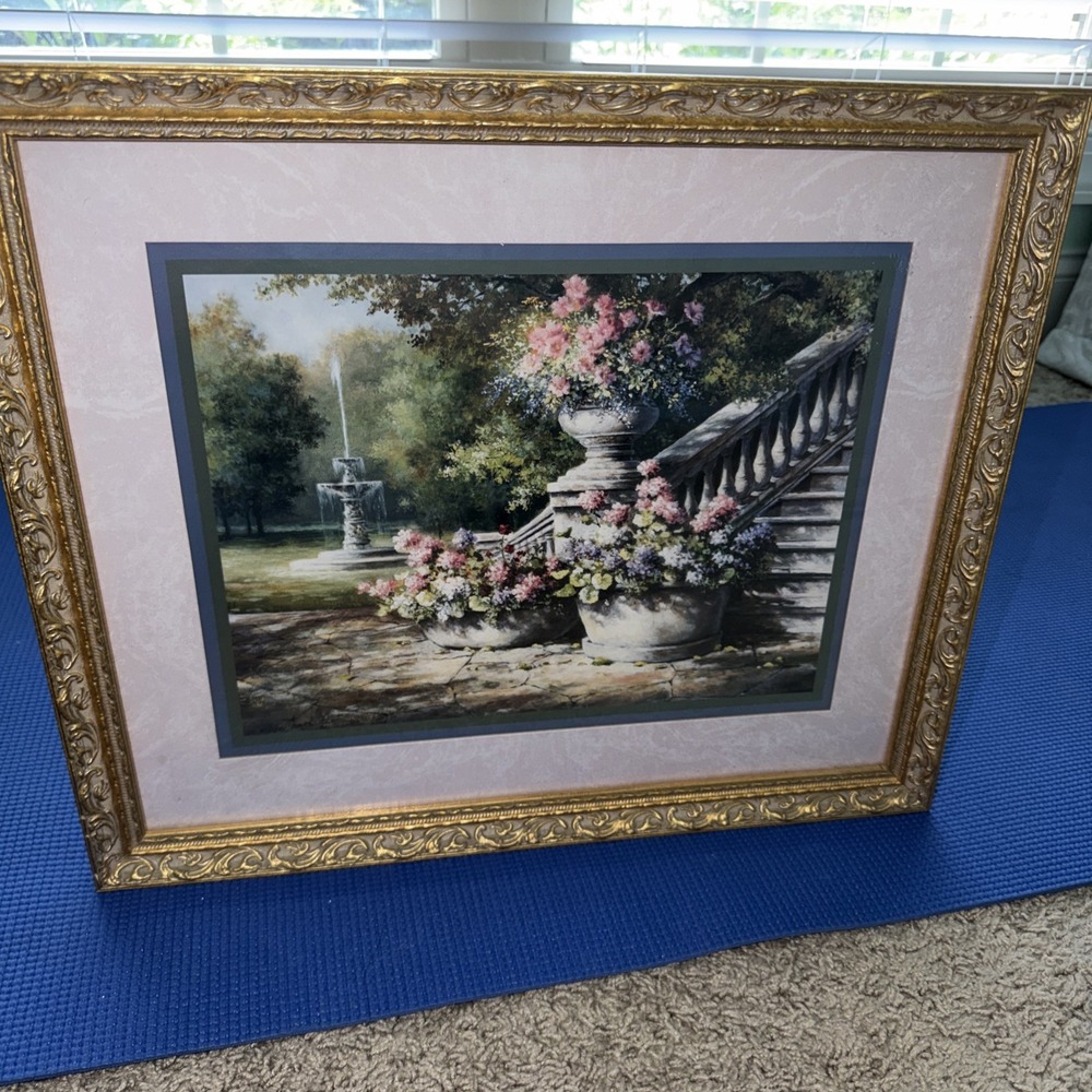 Vintage Frame Print Stairway To Paradise In Golden painting Framed